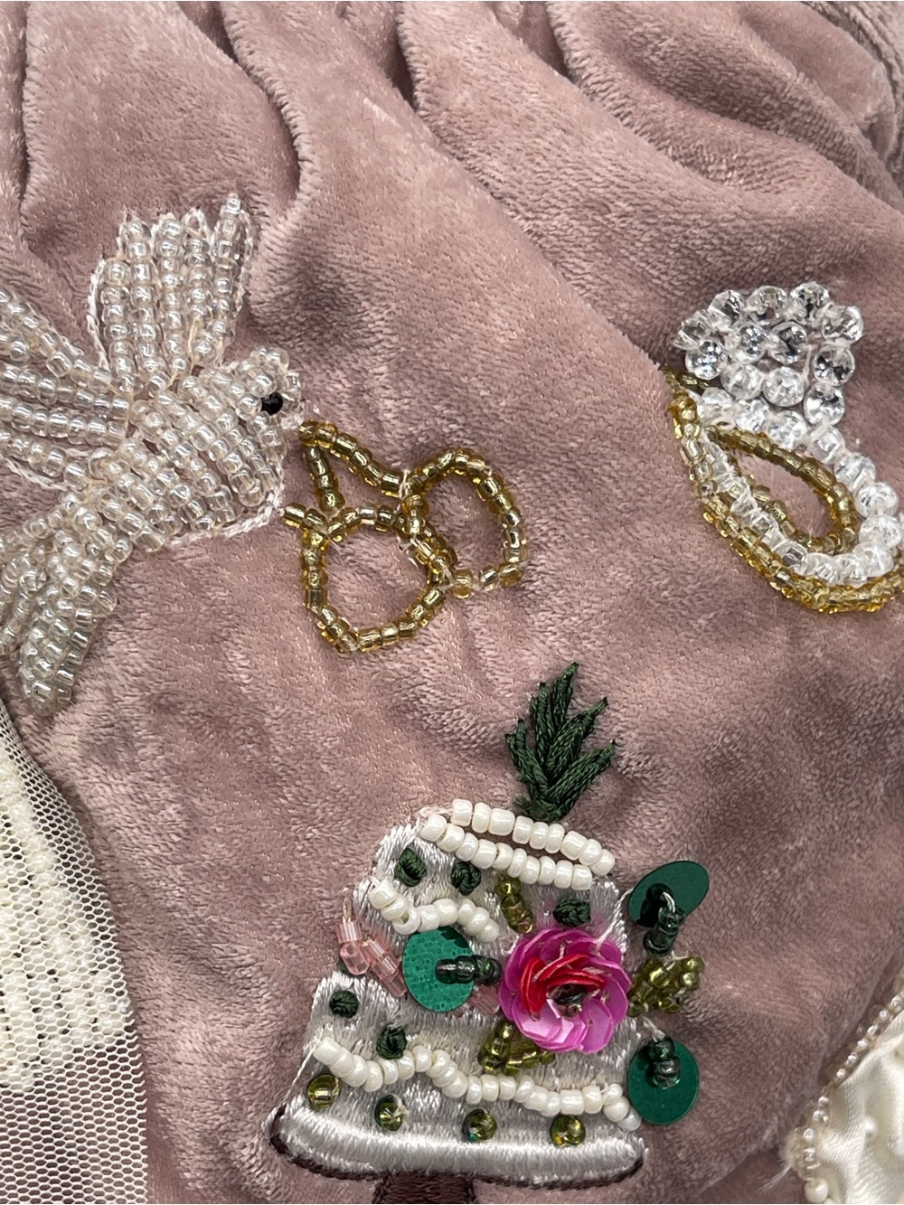 NWT Handcrafted India Velvet Beaded Purse Applique Just Married Wedding Bridal - Picture 6 of 11